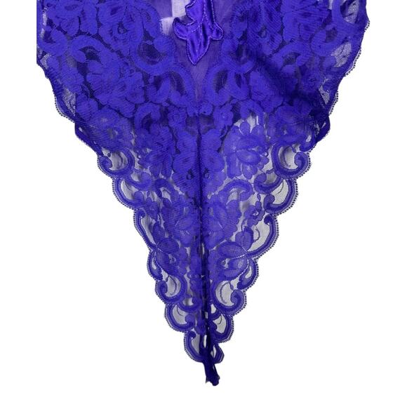 Vintage Victoria's Secret Purple Lace Teddy P XS Sheer High Cut Leg Bodysuit - Picture 4 of 7